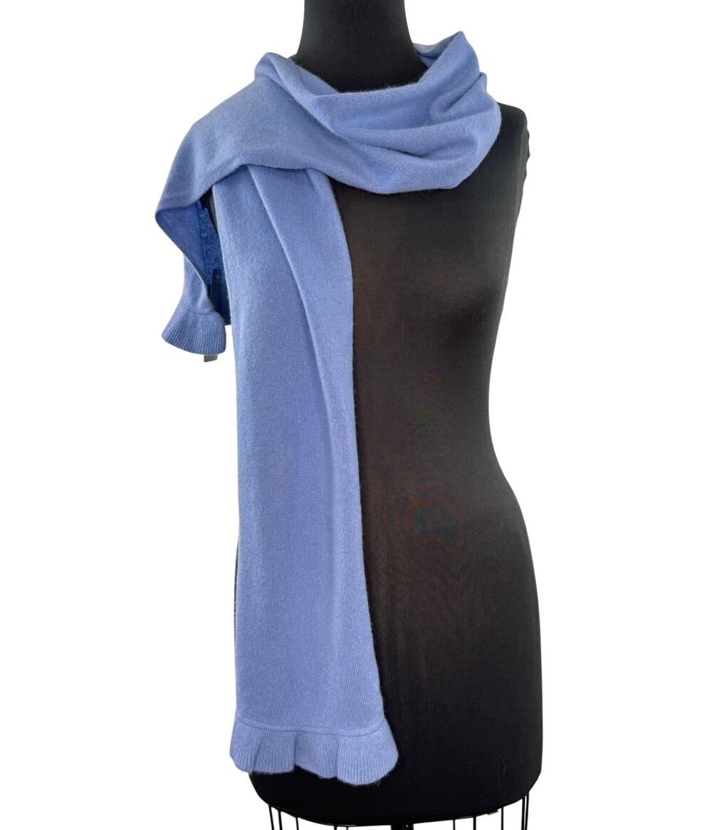 Precious Fibers Blue Gentle Scarf Cashmere Knit Casual Ruffle Around Neck NEW